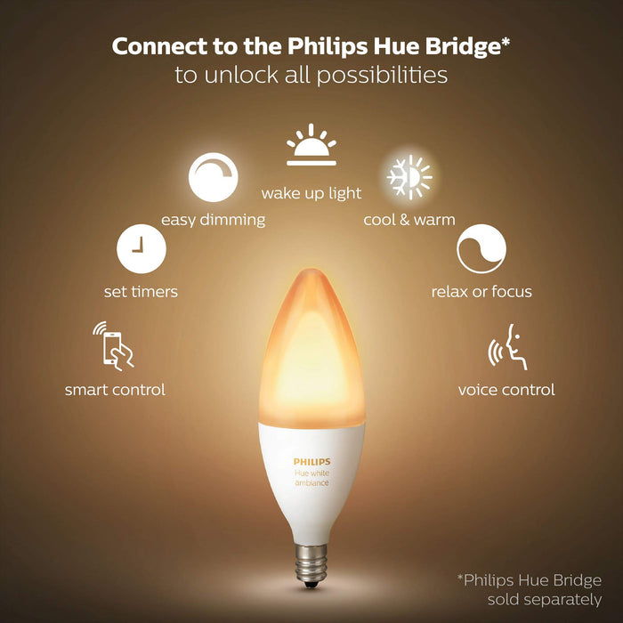 Buy Philips Hue E14 White LED Smart Candle – 2 Pack, Smart light bulbs